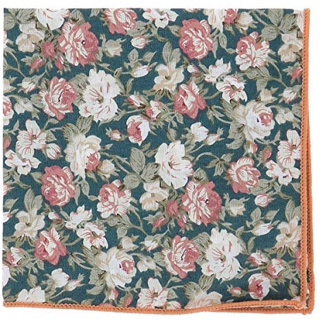 Pochette Costume Fleurs Bleu canard et Rose - Mouchoir de Poche Homme idéal Mariage Thème Champêtre, Bohème Chic ou Nature - Accessoire Fleuri Poche de veste