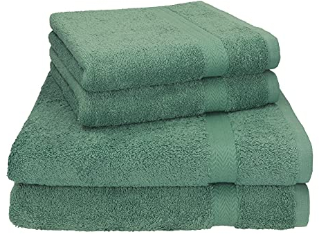 Betz 4-TLG. Handtuch Set Premium 100% Baumwolle 2 Duschtücher Duschtuch Größe 70 x 140 cm 2 Handtücher Handtuch Größe 50 x 100 cm (tannengrün)