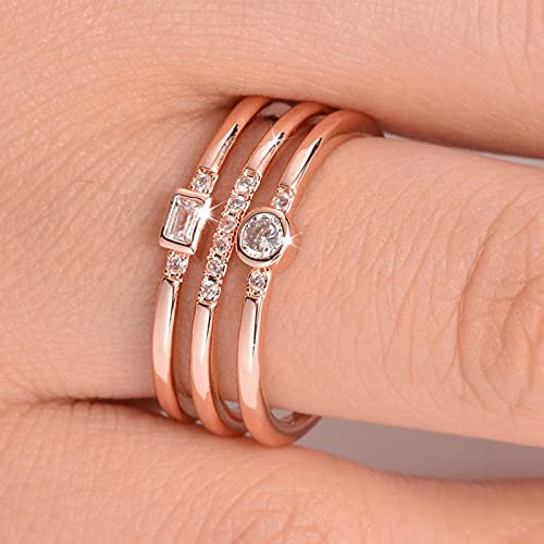 DJMJHG Mode Triple Band Damen Ring Klassische Goldene Rosegold Farbe Mit Runder Cz Einstellung Braut Accessoire Ring 6 Weiß