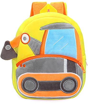 Lazeny 2X Kinderrucksack Ingenieurfahrzeug Schulrucksack Babyrucksack Backpack Grundschüler Rucksack Schule Reise Taschen Kindertasche Schultaschen 2-6 Jahre Mädchen Kinder Jungen (Gelb Bagger)