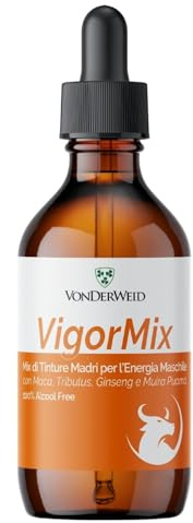 Vonderweid - VigorMix | Mix Tinture Madri con Maca Peruviana + Muira Puama + Ginseng + Tribulus Terrestris | Integratore Libido Uomo | Estratto Totale ad Ultrasuoni | Analcolico, Vegan | 100 ml