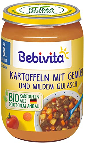 Bebivita Menüs ab dem 8. Monat - Kartoffeln mit Gemüse und mildem Gulasch, 6er Pack (6 x 220 g)