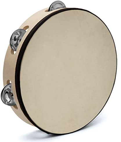 TIGER TAM91-10-BK - Pandereta de una hilera de 25 cm, madera con cabeza de cuero crudo