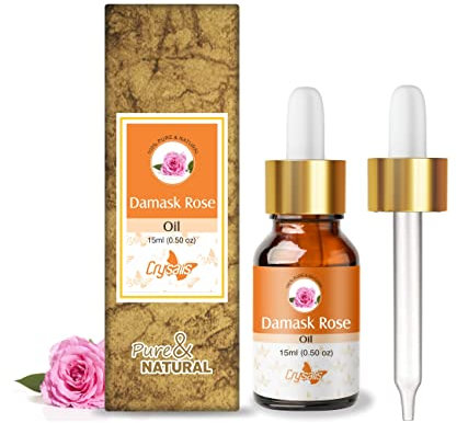 Crysalis Olio essenziale di rosa damascena distillato a vapore, puro e naturale al 100%, non tagliato e non diluito, standard biologico per la cura della pelle e dei capelli - 15 ml con contagocce