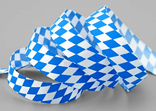 3 m x 15 mm Dekoband Bayern Raute BLAU WEISS Schleifenband Geschenkband ohne Draht Stoffband Karo Taftband Oktoberfest Bayrisch Biergarten Biertisch Dekoration Tischdeko Karoband