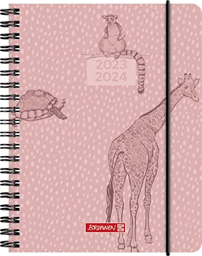 BRUNNEN Schülerkalender „Wild Animals“ 2023/2024 2 Seiten = 1 Woche A6 rosa