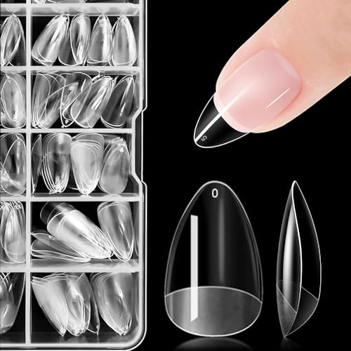 ZIFUTON Capsule Americaine Ongles Court Amande, 240 Pièces Faux Ongles en Gel x Pose Américaine Ongles Transparente Pour Salons de Manucure Et Diy Nail Art-12 Tailles Différentes-Pré-Polie