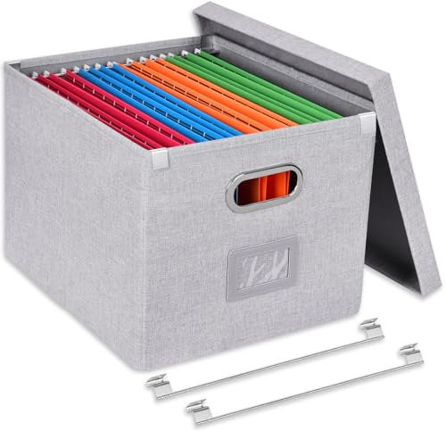 Umtiti Caja organizadora de archivos tamaño A4 con tapa, tamaño carta, almacenamiento de carpetas de archivos, caja de archivos colgante duradera fácil de deslizar para oficina/decoración/hogar, gris