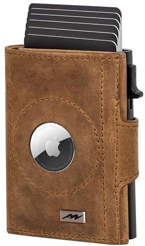 Marc Peter® Chicago Leder Push Air Slim Wallet - Airtag Geldbörse mit Münzfach - RFID Schutz kleines Mini Portmonee Leder Bräune XL MÜNZFACH