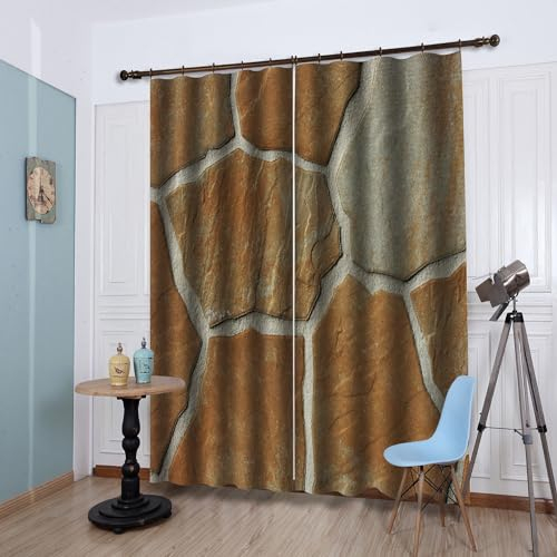 Vorhänge Brauner Abstrakter Stein Gardinen Weich Verdunklungsvorhänge Thermovorhang Vorhang Blickdicht Gardinen mit ösen Vorhänge Wohnzimmer Schlafzimmer Waschbar Curtains(2x75x166cm)