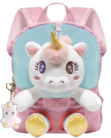 LOVANT Kleiner Kinderrucksack,Abnehmbarer Plüsch Puppe Kindergartenrucksack,Einhorn Rucksack Kindertasche für 2-5 Jährige Kindergarten Junge und Mädchen