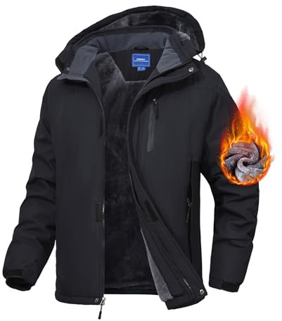 Zoofly Winterjacke Herren Skijacke Fleece Gefüttert Snowboardjacke für Männer Warm Gefüttert Wanderjacke Mann Winddicht Schwarz L