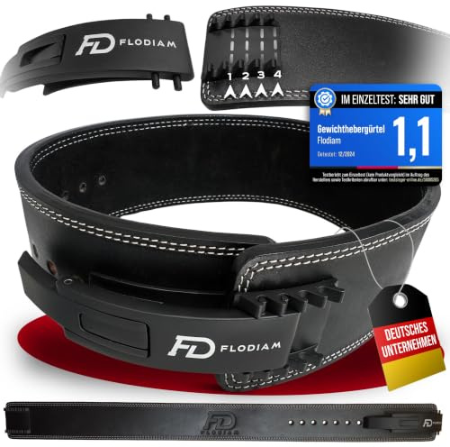 Flodiam Profi Gewichthebergürtel Full Power Design Herren & Damen [Schnellverstell] Hebelverschluss Gym Lifting Belt Fitness Gürtel Büffelleder Weightlifting Powerlifting - Jetzt Größe Wählen!