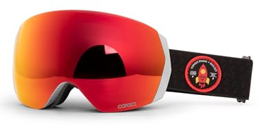 COPOZZ H2 Skibrille, Hyperbolische OTG-Schneebrille, Antibeschlag- und UV-Schutz, Austauschbare Linse, Snowboardbrille für Erwachsene Herren Damen–Schwarzer Rahmen, Silberne Linse (VLT 23%)