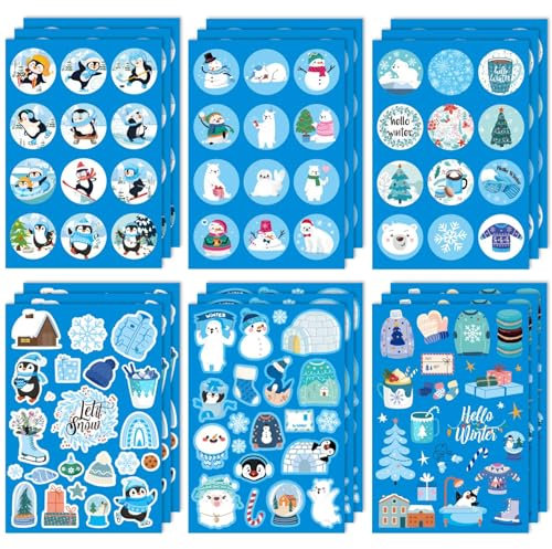 309uds Pegatinas de Invierno, Pegatinas de Vacaciones de Invierno con Muñeco de Nieve Árbol de Navidad Pingüino Pegatinas para Regalos de Fiesta para Niños para Sobres Tarjetas Decoración