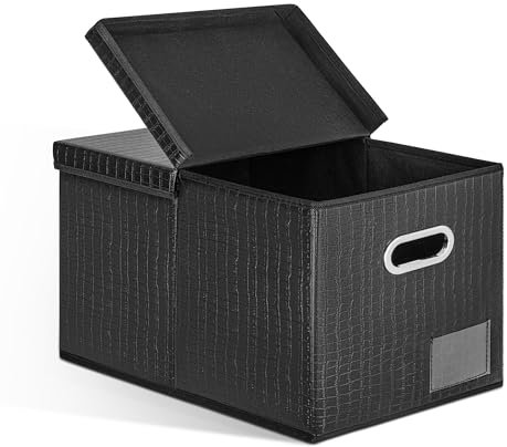 GRANNY SAYS Large Storage Box with Lid, Pack of 1 Imitation Leather Storage Box for Shelves, Wardrobe Storage Box, Foldable Storage Box with Lid for Organizing Clothes, Bedroom Storage Box, Black