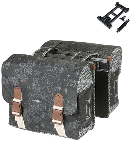 Basil Boheme Doppelte Fahrradtasche MIK - 35L, Schwarz, Wasserabweisend, Inkl. abschließbarer MIK-Adapterplatte, Perfekt für Alltag und Freizeit