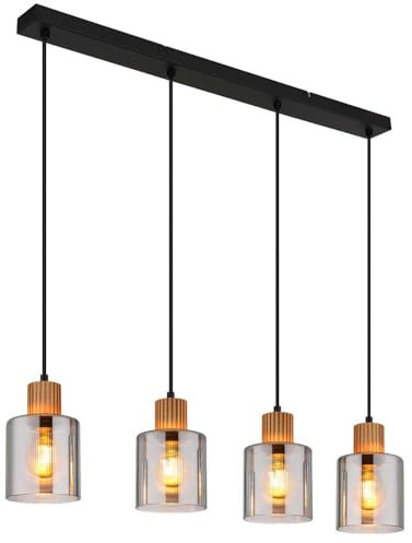 Pendant Light Dining Room Lamp Wooden Lamp Smoky Glass 4 Bulbs Height 120 cm