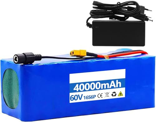 52V 60V 10AH 20Ah 30Ah 40Ah E-Bike Lithium Ion Battery Pack 52V 60V 20Ah 40Ah Electric Bicycle Battery with Charger Built-in BMS for 200W 500W 750W 800W 1000W Motor XT60,60V 30AH