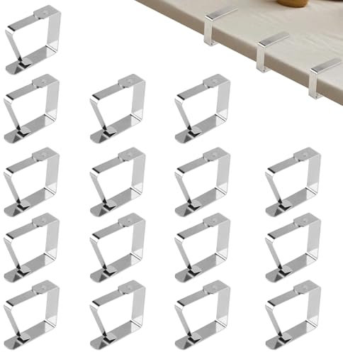 Bbtcxjs Table Cloth Clips for Outside Tablecloth Holders, 16 Pcs Stainless Steel Tablecloth Clips for Outdoor Tables, Metal Picnic Table Cloth Holders Cover Clamps for Indoor Outdoor Restaurant Party
