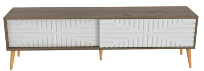 Riso Meuble TV 180 cm Portes en MDF Coulissantes | Banc TV | Design Modern (Noyer et Blanc)