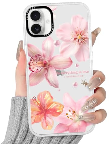 Yoedge Handyhülle für iPhone 17 Hülle mit Hibiskus Blumen Muster | Aesthetic Meerestier Sommer Bunt Design Case Mädchen Geschenk Schutzhülle, Transparent Silikon Kratzfest Cover, Rosa 03