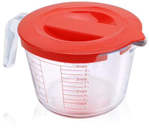 WJMY Messbecher Glas mit Deckel 1L Measuring Cups mit 4 Präzise Skalen | L/dL/OZ/Cups Drei Arten von Auslaufstutzen Hitzebeständig BPA Frei zum küche Backen Rühren und Kochen