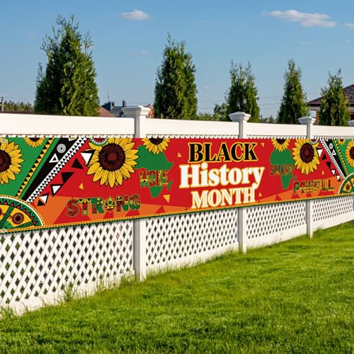 WANDIC Banner mit schwarzem Geschichtsmonat, 50 x 300 cm, Veranda-Banner, Hintergrund mit 22 Meter Band, Sonnenblumentext-Muster, für Fotografie, Hintergrund, Wandbehang, Dekoration