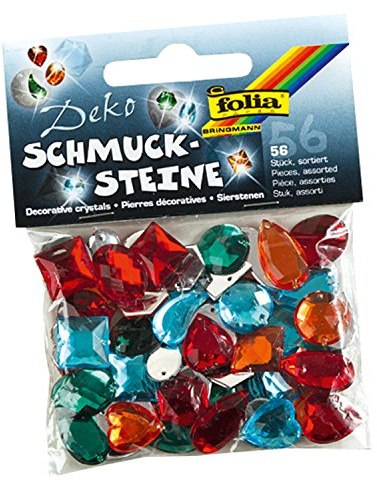 folia 1251 - Schmucksteine Midi - Intense, 56 Stück, sortiert, mit Löchern zum Annähen oder Aufkleben - ideal zum Verzieren von Grußkarten, Scrapbooking und anderen Bastelarbeiten
