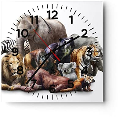 Modern Wanduhr Tiere Koala Löwe AFFE 40x40cm Quadrat Groß Wand Uhr Glas Analog Zimmeruhren Küche Büro Wohnzimmer Glasuhr Wall Clock Dekoration Design Wanddekoration Küchenuhr C4AC40x40-3166