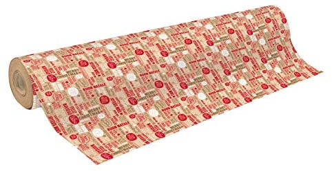Clairefontaine 223811C - Rolle Geschenkapier Recycling Kraftpapier, 50m x 70cm, 70g, Weihnachtswünsche