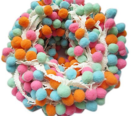 YYCRAFT 4,5 m langes, fransiges Band mit Pompon-Bällen in Regenbogenfarben, zum Nähen geeignet Bunte Pompons.