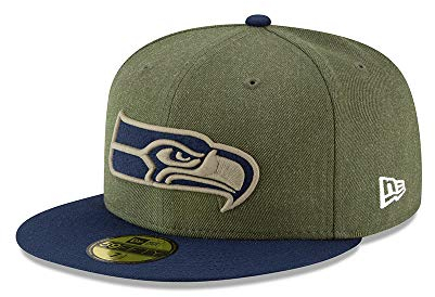 New Era Seattle Seahawks On Field 18 Salute to Service Cap 59fifty 5950 Fitted Limited Edition, Green, 7 3/8 - 59cm (L)