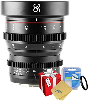 Venidice 35 mm T2.2 Weitwinkel-Cine Objektiv, manueller Fokus, fixiertes Prime Cinema Objektiv mit großer Blende für Olympus/Panasonic M4/3 M43 BMPCC 4K Z CAM E1 E2 E2C