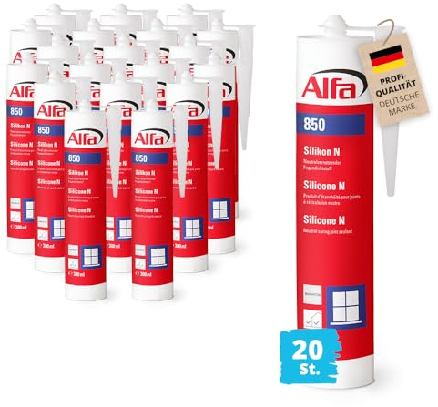 20x Alfa Silikon Manhattan Bausilikon zum Kleben und Abdichten Fugendichtstoff UV- und witterungsbeständiger Qualitäts-Dichtstoff