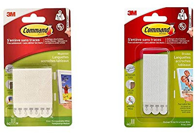 Command 57708 Bandes de Suspension pour Cadre - 8 pièces, Blanc, Taille M & Languettes pour Accrochage de Tableaux avec Bords Etroits, 4 x 2 Languettes Etroites, 5,4 kg