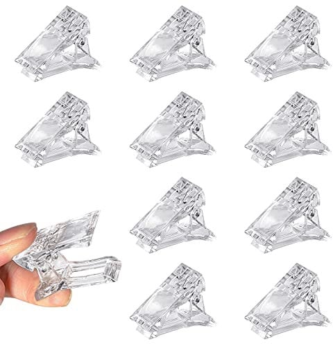Nail Tips Clip Manicure Tool Clamp Transparent Nail Clips Clear Polygel Quick Building for Nail Extension Gel Assistant Pack of 10