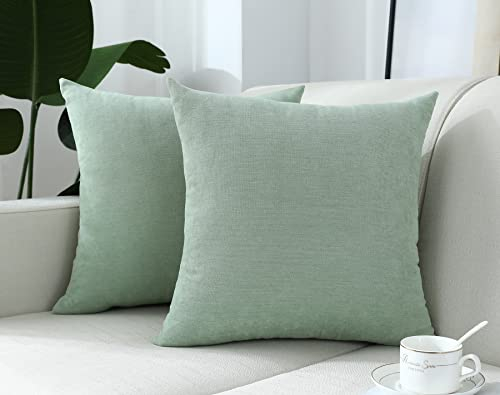 Chirest Kissenbezüge 45x45cm, Hellgrün Weiches Zuhause Dekorative Quadratische Kissenbezüge Kissenbezüge für Wohnzimmer Sofa Schlafzimmer mit unsichtbarem Reißverschluss, 2er Set 18x18Inch