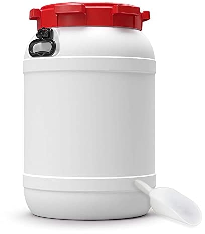 DIE BOX FABRIK Futtertonne für Tierfutter mit Deckel & Schaufel | Große Öffnung | Tierfutterbehälter | Futtercontainer | Futterbox | HDPE | Top-Qualität (68 Liter, Griffe)