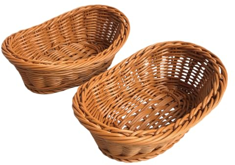 DOITOOL Wicker Bread Basket: 2Pcs Imitation Rattan Woven Bread Baskets Wicker Fruit Baskets for Home Kitchen Restaurant
