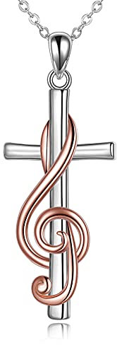 YAFEINI Musiker Geschenke Damen Silber 925 Musiknoten Kreuz Anhänger Halskette Notenschlüssel Kette Musik Schmuck Damen