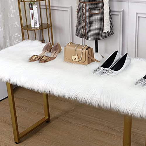 Trintion Kunstfell Lammfell Faux Schaffell Teppich Dekofell Tischband Flauschig Fellteppich Tischläufer für Wohnzimmer Schlafzimmer Sofa Boden Weiß 30x120cm