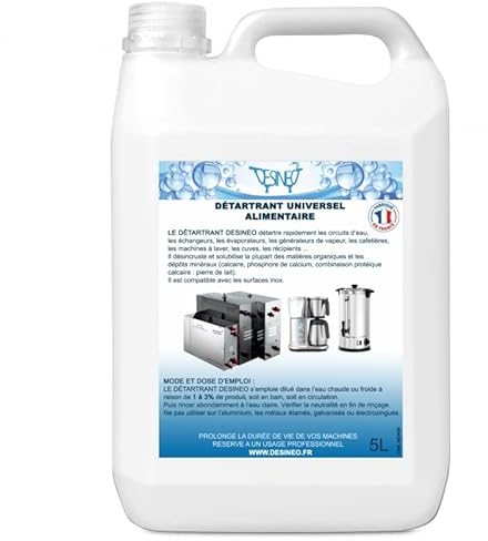 Desineo Détartrant Professionnel 5 litres Alimentaire Polyvalent Universel pour générateur de Vapeur et cafetière, Lave Vaisselle etc