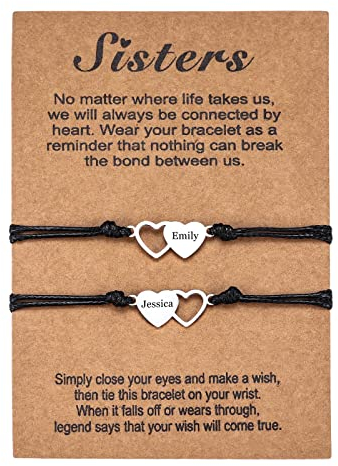 INBLUE Benutzerdefiniert Passendes Herz-Armband-Set, Personalisierter Name 2 Stück Edelstahl BFF Silber Bester Freund-Armband-Set, Freundschaftsgeschenk für Schwestern Best Friends Besties Frauen
