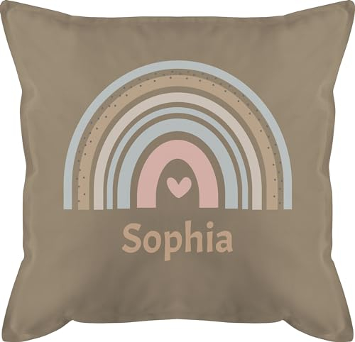 Kissen 50x50 - Boho - Regenbogen Farbbogen Himmelsbogen Rainbow - 50 x 50 cm - Beige Natur - Bohemian Name chic Stil schmusekissen individuell personalisierte männerkissen Bedrucken Kindergarten