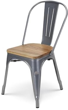 Kosmi - Cadeira Silver Grey Metal Chair com Assento de Madeira Clara - Estilo Indústria
