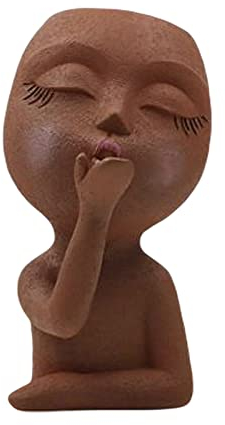 DRYFAL Pot de fleurs en forme de visage avec tête de pot de fleurs pour plantes d'intérieur en résine avec trou de drainage. Statue de femme décorative cadeau