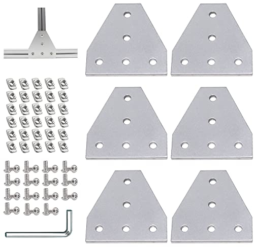 T Förmige Eckhalterungs Verbindungsplatte 6 Stück Eckhalterungsplattemit M6-T-Muttern+M6-Schrauben+chraubenschlüssel für Standard-Aluminium-Extrusionsprofil mit 7 mm Schlitz 3030