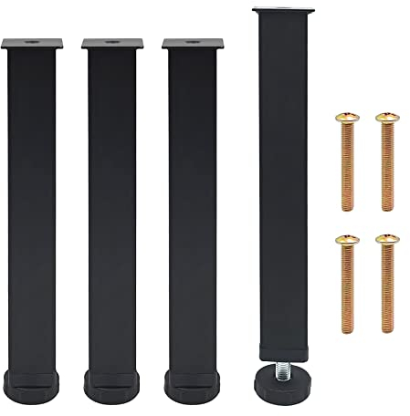 Brelet Set mit 4 Universal-Bettfüßen für Lattenrost, 25 ~ 27 cm, verstellbar, quadratische Bettfüße natürliches Design, Füße für Bettkasten, Beine für Möbel aus schwarzem Stahl
