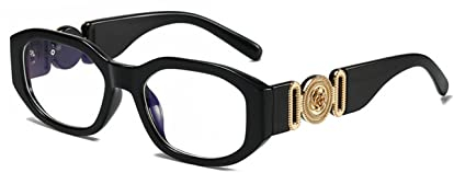 OSAGAMA Trendige Rechteckige Sonnenbrille für Damen Herren Unregelmäßige Vintage 90er Übergroß Brille UV-Schutz Antiblaulicht Schwarz